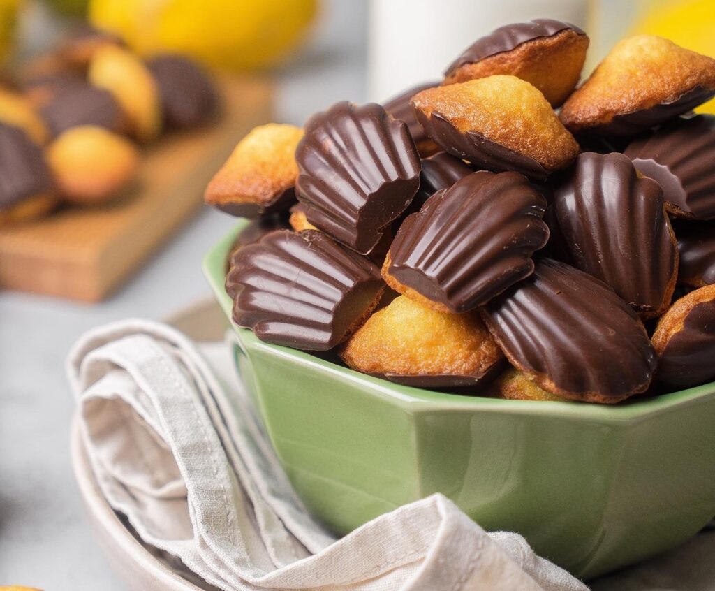 Madeleine Cookies Dipped in Chocolate